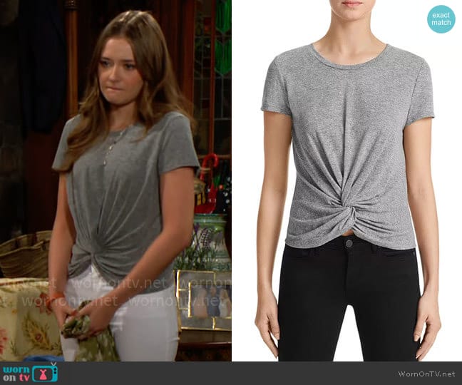 Aqua Twist-Front Tee in Heather Grey worn by Faith Newman (Reylynn Caster) on The Young and the Restless