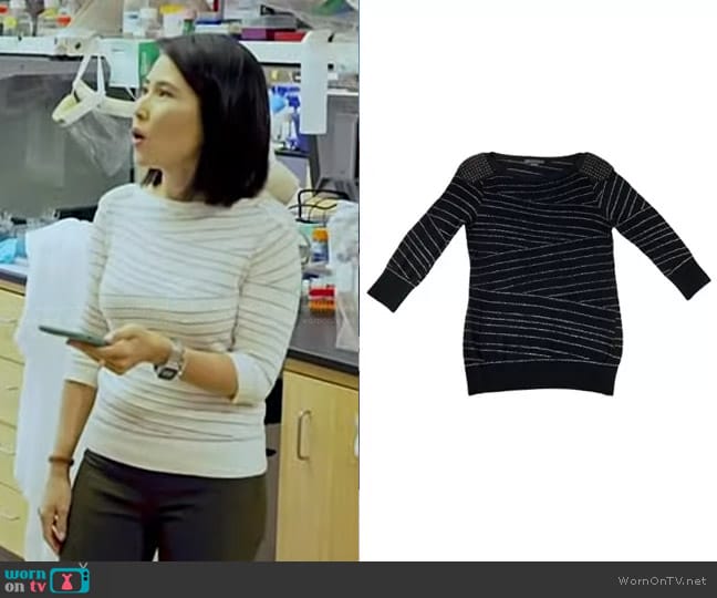 Armani Exchange Studded Shoulders Metallic Stripe Sweater worn by Vicky Nguyen on Today