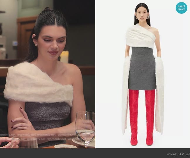 Bottega Veneta Textured Wool Mini Dress With Shearling Detail worn by Kendall Jenner (Kendall Jenner) on The Kardashians