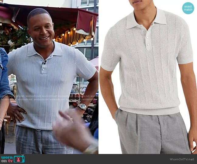 Brunello Cucinelli Cotton Textured Rib Knit Polo Shirt in Light Grey worn by Craig Melvin on Today