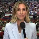 Caitlin Huey-Burns’ light blue blazer on CBS Evening News