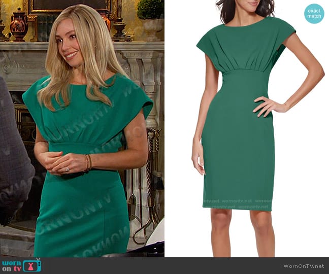 Calvin Klein Knee Length Boat Neck Sheath Dress in Green worn by Theresa Donovan (Emily O'Brien) on Days of our Lives