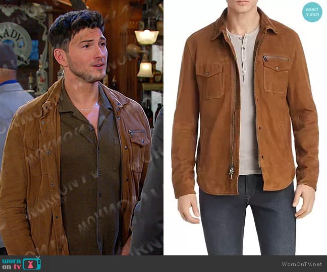 John Varvatos Camel Shilo Suede Jacket worn by Alexander Kiriakis (Robert Scott Wilson) on Days of our Lives