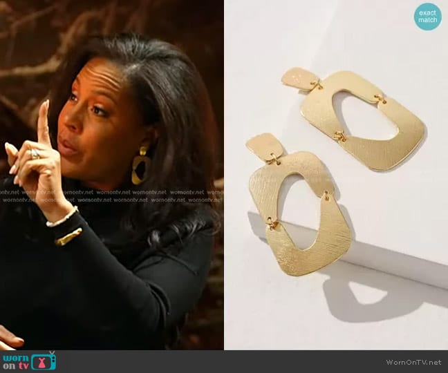 Chicos Square Gold Tone Drop Earrings worn by Sheinelle Jones on Today