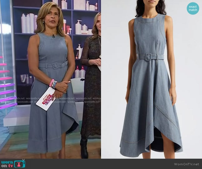 Cinq a Sept Zelda High-Low Denim Dress in Light Indigo worn by Hoda Kotb on Today