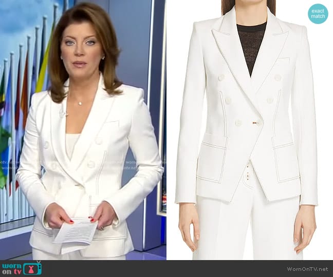 Cosmo Dickey Jacket by Veronica Beard worn by Norah O'Donnell on CBS Evening News