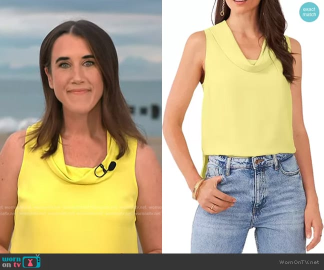 Vince Camuto Cowl Neck Sleeveless Blouse in Lemon Yellow worn by Maggie Vespa on Today