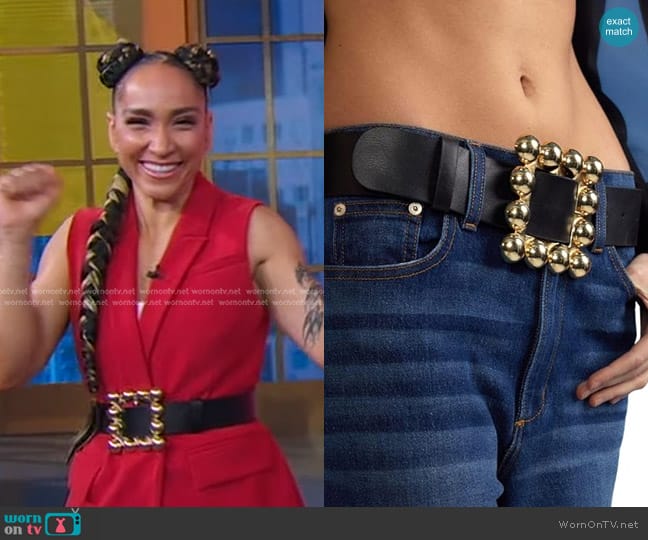 Cynthia Rowley Oversized Buckle Belt worn by Robin Arzón on Good Morning America