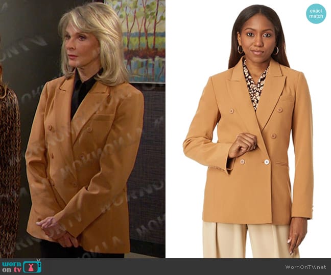 DKNY Peak Lapel Long Sleeve Besom Pocket Twill Jacket worn by Marlena Evans (Deidre Hall) on Days of our Lives