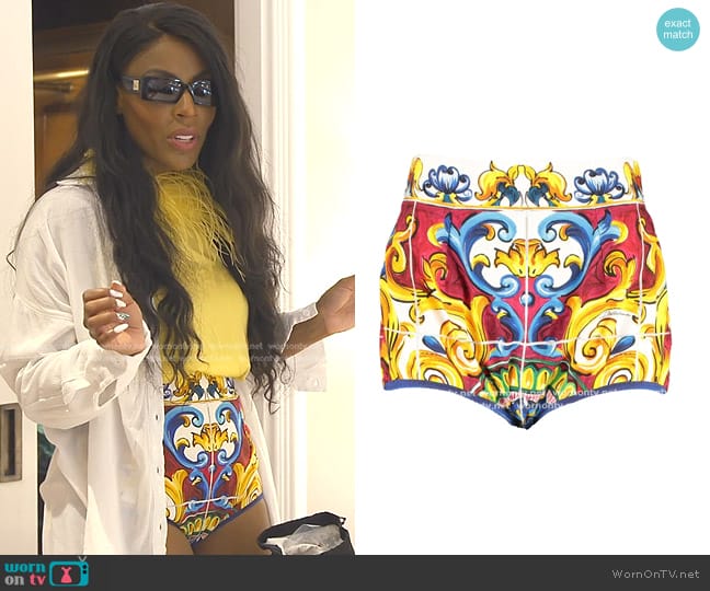 Dolce & Gabbana Maiolica Sicily Mini Shorts worn by Caroline Brooks (Caroline Brooks) on The Real Housewives of Dubai