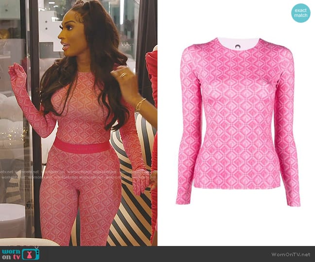 Marine Serre Diamond-print Long-sleeve Top worn by Lesa Milan (Lesa Milan) on The Real Housewives of Dubai