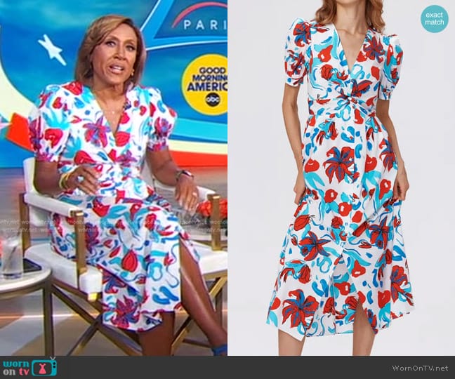 Diane von Furstenberg Heather Dress in Brush Floral Red worn by Robin Roberts on Good Morning America