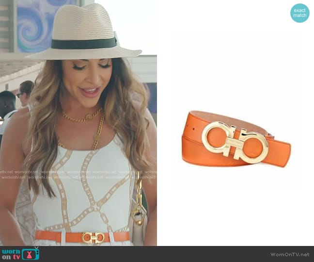 Salvatore Ferragamo Double Gancini Buckle Belt in Orange worn by Taleen Marie (Taleen Marie) on The Real Housewives of Dubai