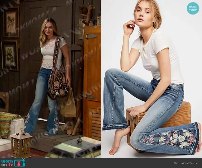 Driftwood Farrah Embroidered Flare Jeans worn by Holly Jonas (Ashley Puzemis) on Days of our Lives