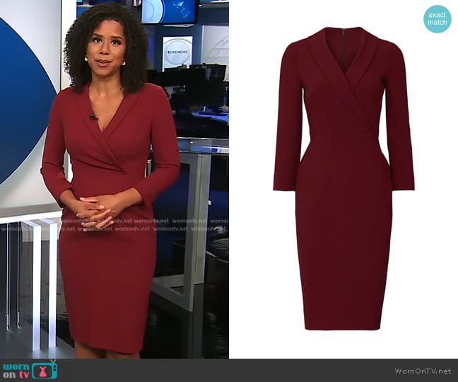 WornOnTV: Adriana Diaz’s burgundy surplice sheath dress on CBS Evening ...