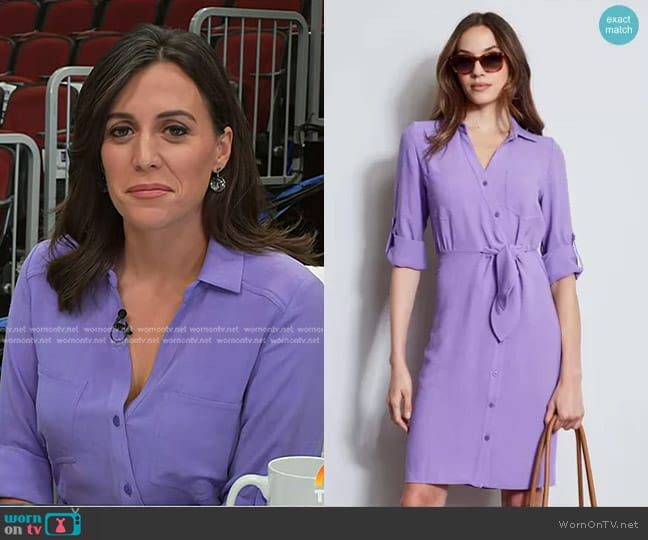 Elie Tahari Utility Tie Shirt Dress in Grape worn by Hallie Jackson on Today