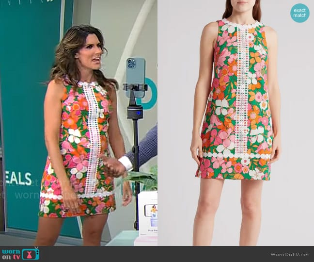 Eliza J Floral Lace Trim Shift Dress worn by Adriane Kiss on CBS Mornings