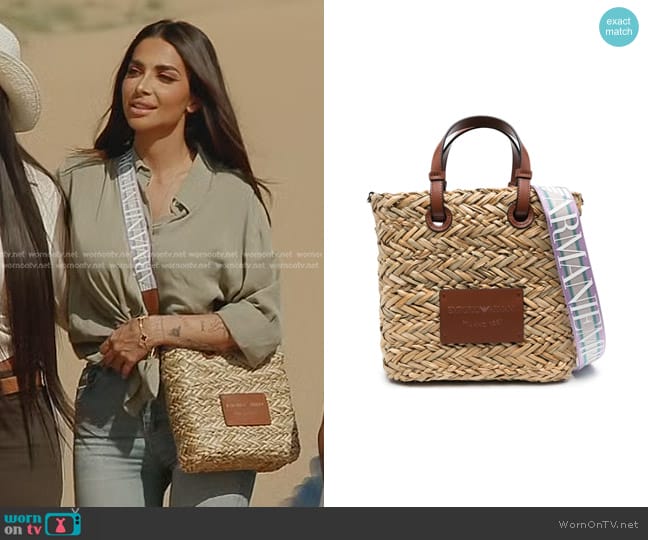 Emporio Armani Mare Straw Tote Bag worn by Sara Al Madani (Sara Al Madani) on The Real Housewives of Dubai