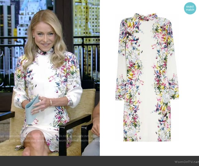 Erdem Felicia Printed Silk Dress worn by Kelly Ripa on Live with Kelly and Mark