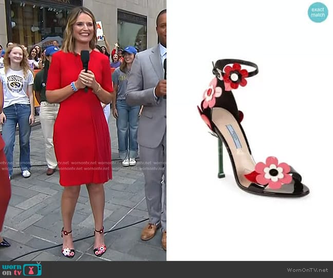 Prada Floral-Appliquéd Sandals worn by Savannah Guthrie on Today