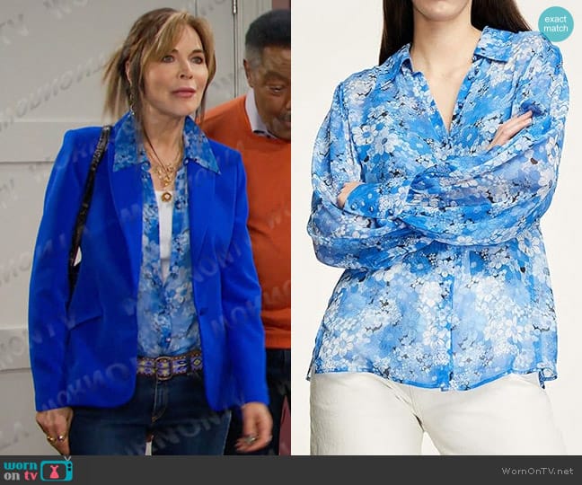 The Kooples Floral Puff Sleeves Shirt worn by Kate Roberts (Lauren Koslow) on Days of our Lives