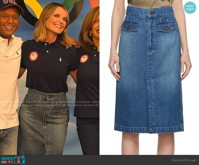 Frame The Vent-Front Denim Midi-Skirt worn by Savannah Guthrie on Today