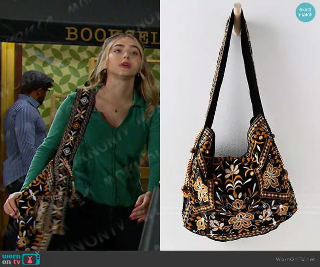 Free People Vic Velvet Slouchy Bag in Moody Midnight worn by Holly Jonas (Ashley Puzemis) on Days of our Lives