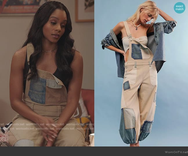 We The Free Bittersweet Embroidered Overalls worn by Simone (Geffri Hightower) on All American Homecoming