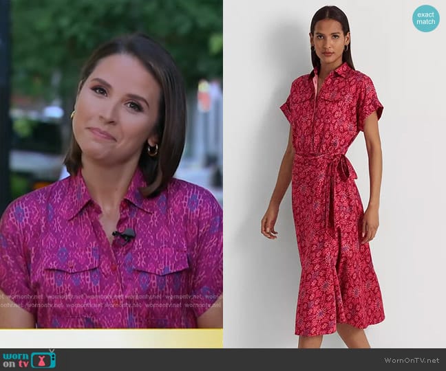 Lauren Ralph Lauren Geo-Print Shantung Tie-Waist Dress worn by Elizabeth Schulze on Good Morning America