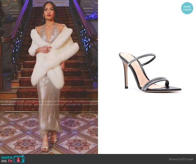 Gianvito Rossi Cannes Leather Sandals worn by Jenn Tran on The Bachelorette