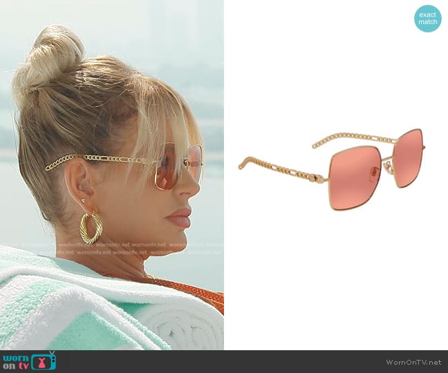 Gucci Square-Frame Metal Sunglasses in gold/orange worn by Caroline Stanbury (Caroline Stanbury) on The Real Housewives of Dubai