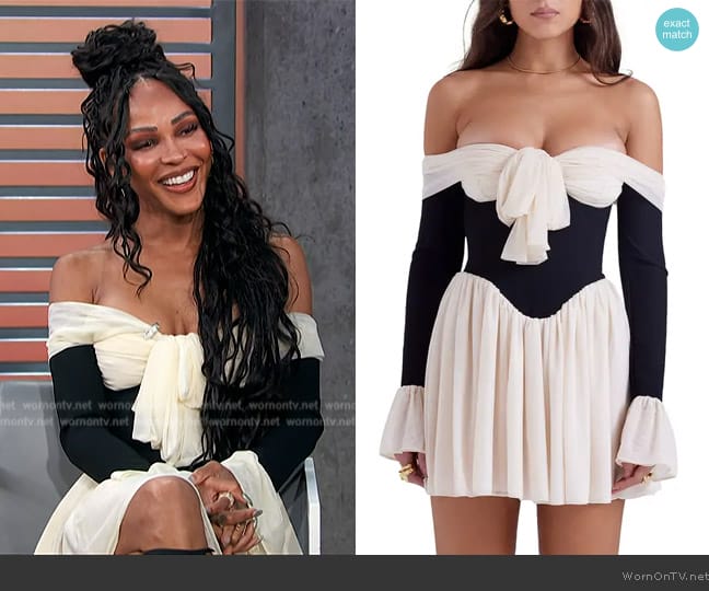 House of CB Alana Strapless Long Sleeve Minidress worn by Meagan Good on Access Hollywood