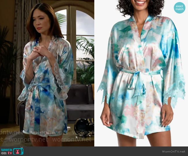 In Bloom by Jonquil Casablance Floral Print Short Robe worn by Penelope Poppy Nozawa (Romy Park) on The Bold and the Beautiful