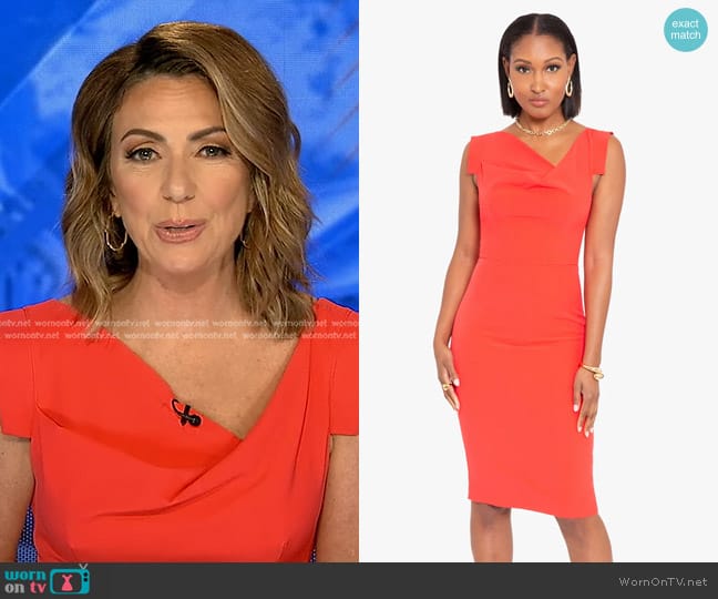 Black Halo Jackie O Sheath Dress in Red worn by Kyra Phillips on Good Morning America