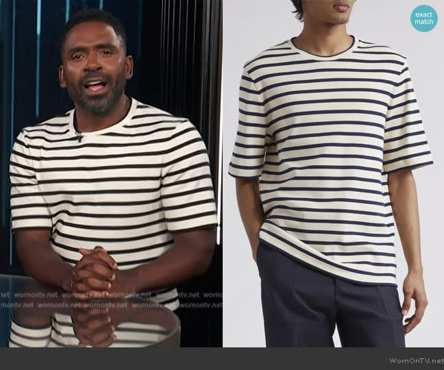 Jil Sander Stripe Crewneck Cotton T-Shirt worn by Justin Sylvester on E! News