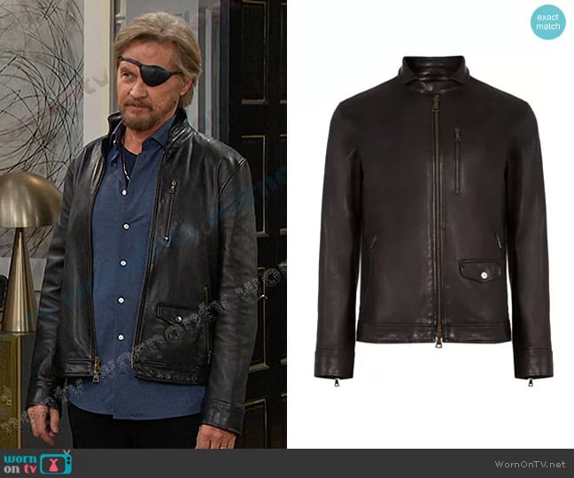 John Varvatos York Slim Fit Leather Jacket in Black worn by Steve (Stephen Nichols) on Days of our Lives