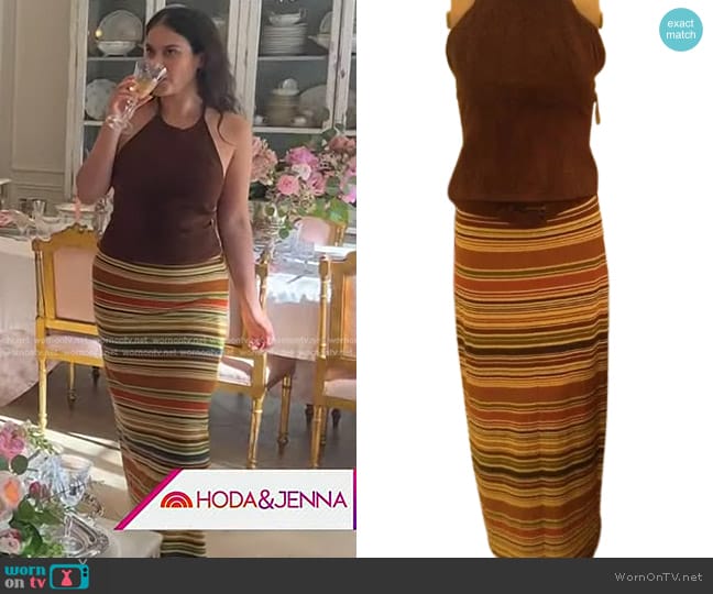 Laundry by Shelli Segal Suede Halter Neck Top and Striped Skirt worn by Donna Farizan on Today