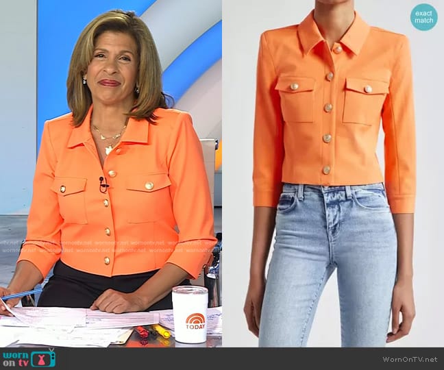 L'Agence Kumi Fitted Crop Jacket in Neon Tangerine worn by Hoda Kotb on Today