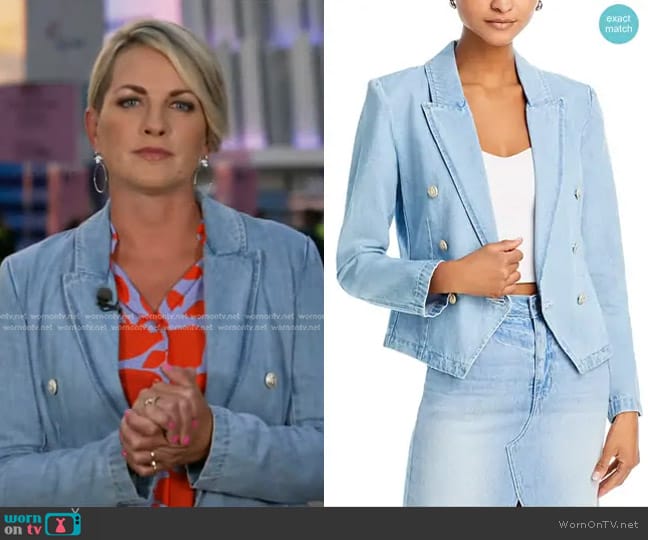 L'Agence Robbie Denim Blazer worn by Jamie Yuccas on CBS Evening News