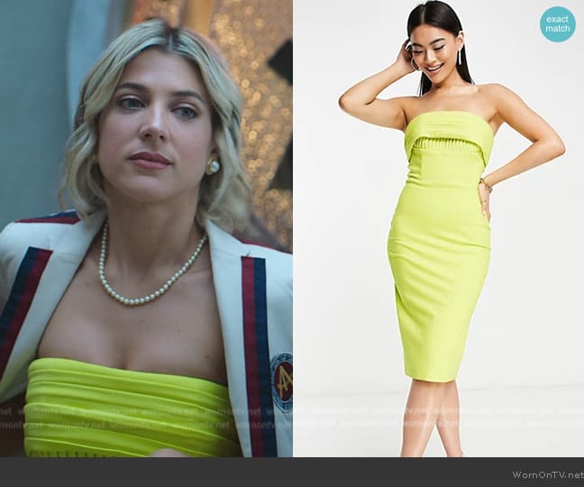 Lavish Alice Bandeau pleat detail midi dress in lime worn by Guillermina (Alexandra Pino) on Elite