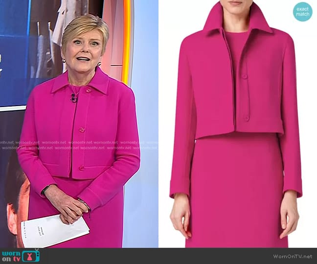 Akris Lewitt Double Face Wool Crepe Crop Jacket in Magenta worn by Anne Thompson on Today