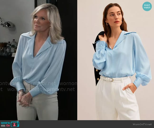 Lilysilk Cervina Blouse in Light Blue worn by Ava Jerome (Maura West) on General Hospital