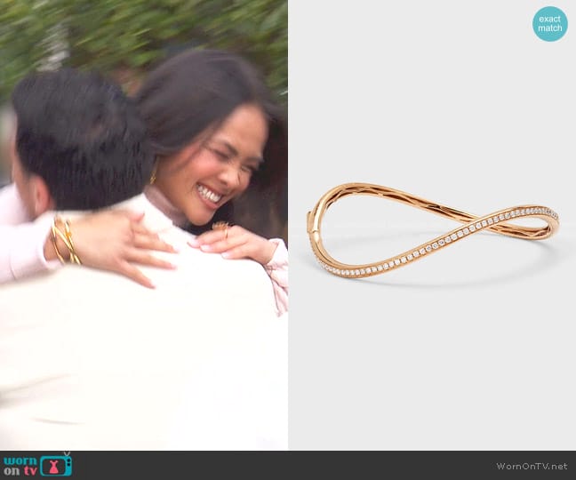 Lisa Nik 18K Rose Gold Curved Diamond Bangle worn by Jenn Tran on The Bachelorette