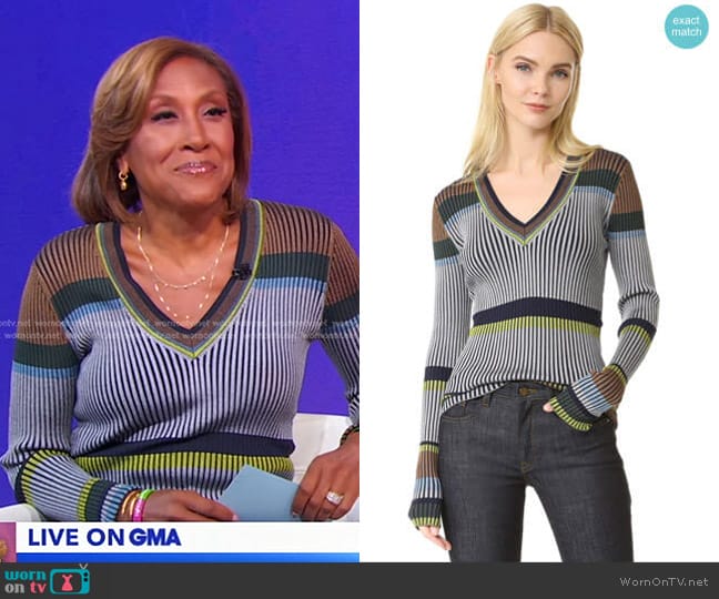 Diane von Furstenberg Long Sleeve V Neck Sweater worn by Robin Roberts on Good Morning America