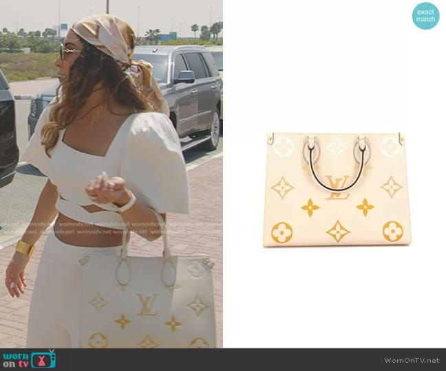 Louis Vuitton OnTheGo Tote Bag MM M45717 in Cream/Saffron worn by Taleen Marie (Taleen Marie) on The Real Housewives of Dubai