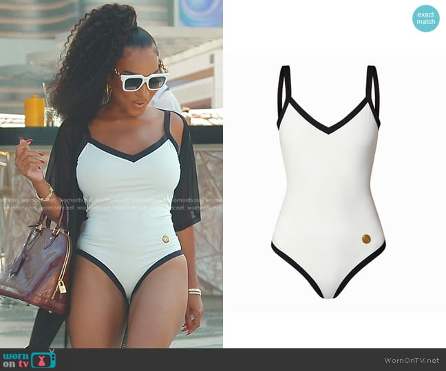 Louis Vuitton LV Pin One-Piece Swimsuit worn by Lesa Milan (Lesa Milan) on The Real Housewives of Dubai