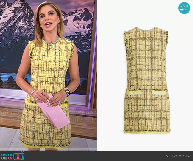 MSGM Frayed cotton-blend tweed mini dress worn by Natalie Morales on CBS Mornings