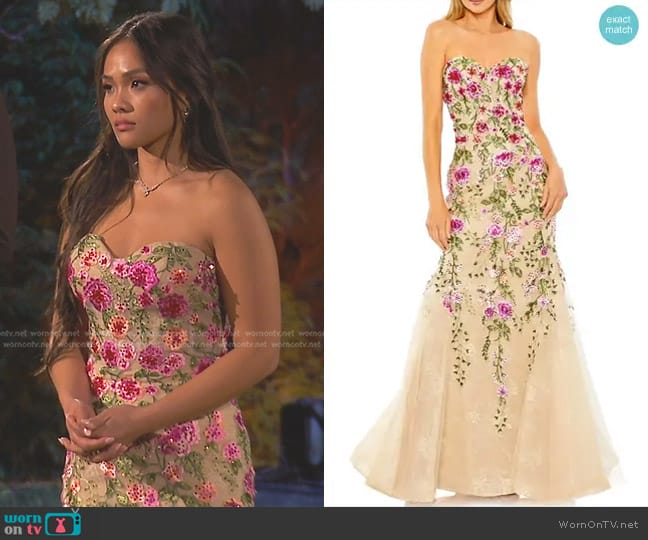 Mac Duggal Floral Embroidered Strapless Mermaid Gown worn by Jenn Tran on The Bachelorette