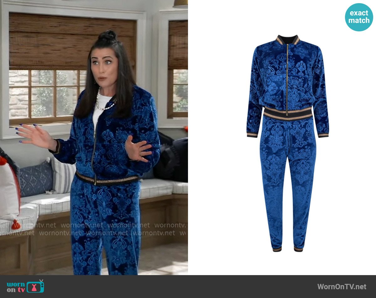 Maui x Lolita Royalty Velour Tracksuit - Sapphire worn by Lois Cerullo (Rena Sofer) on General Hospital