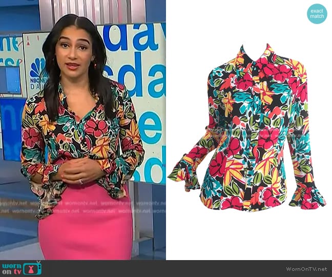 Michael Kors Collection Ruffle Cuff Blouse worn by Morgan Radford on NBC News Daily